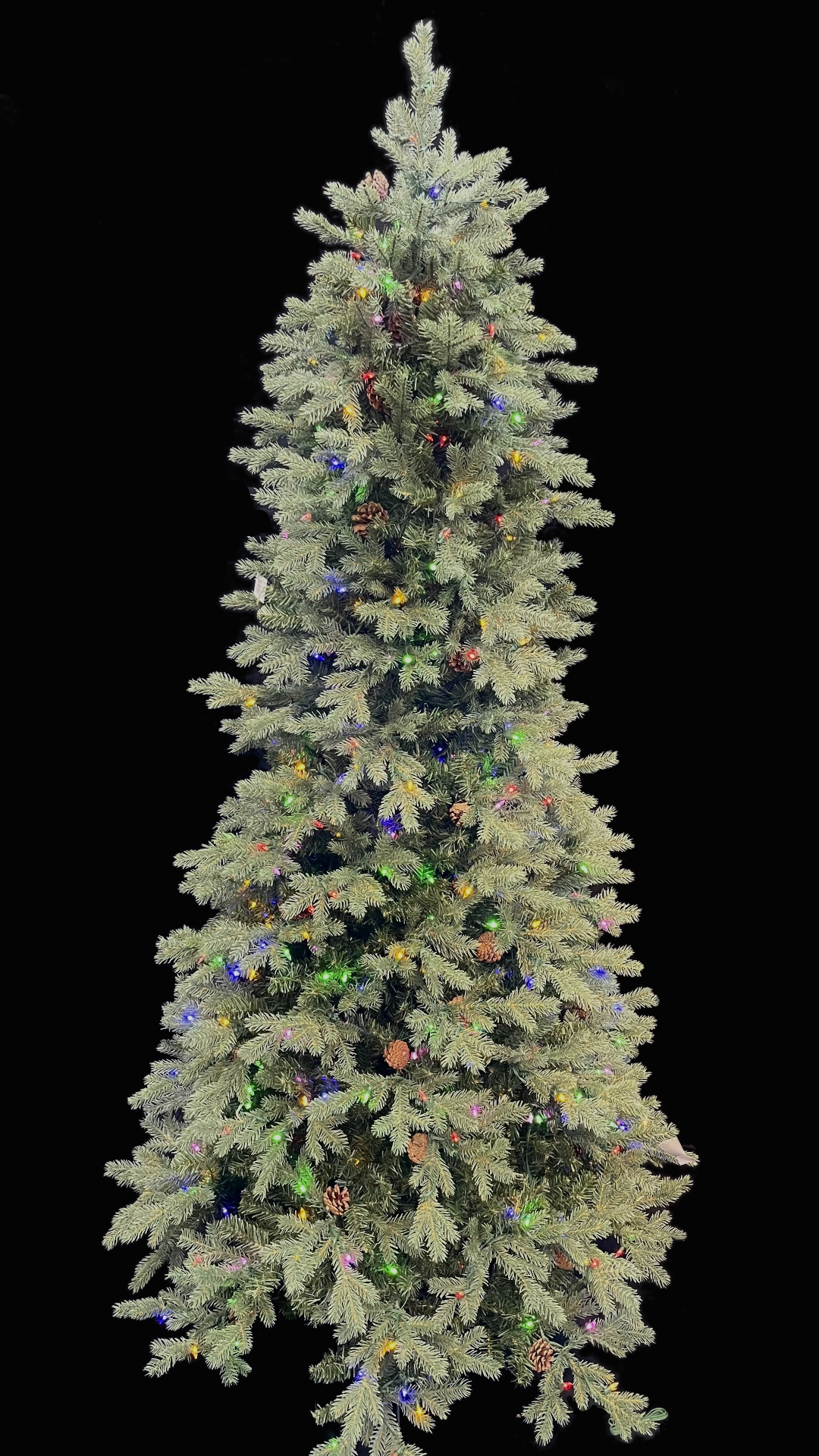 9' Grandview Slim Pre-Lit LED Artificial Christmas Tree, showing multi-colour lights.