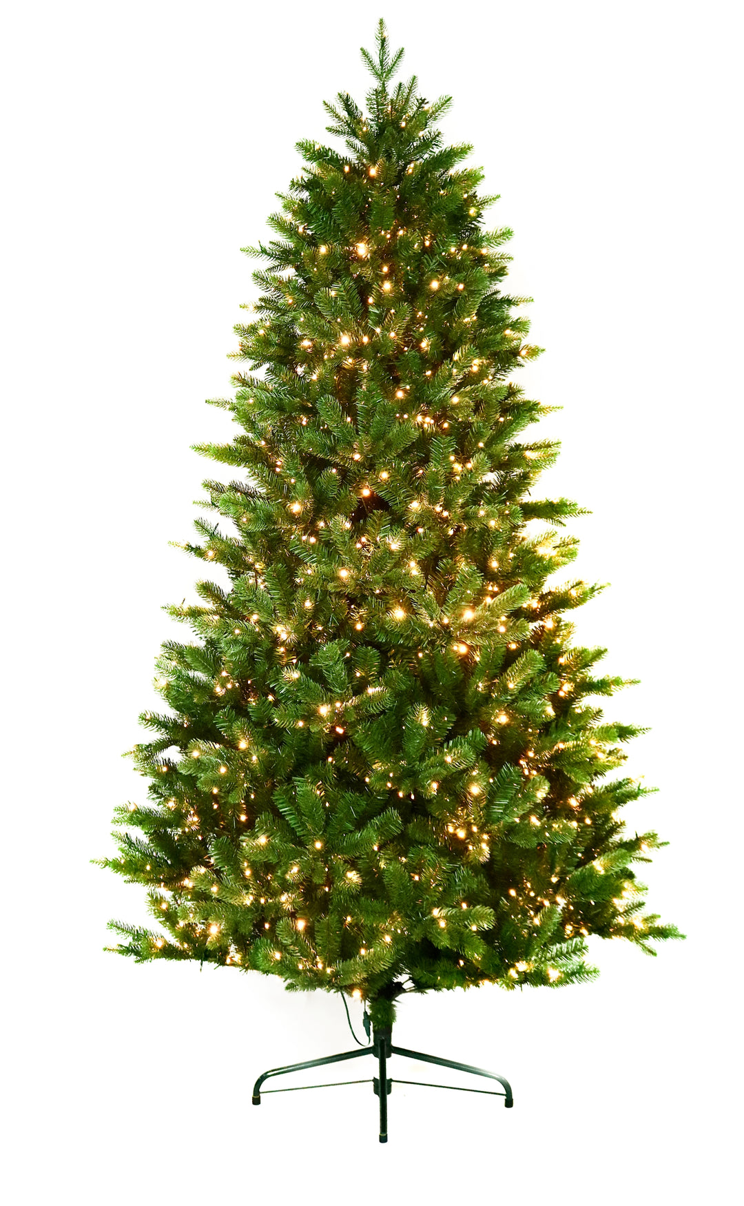 7.5' Grand Pre-Lit LED Artificial Christmas Tree, white background, showing clear lights.