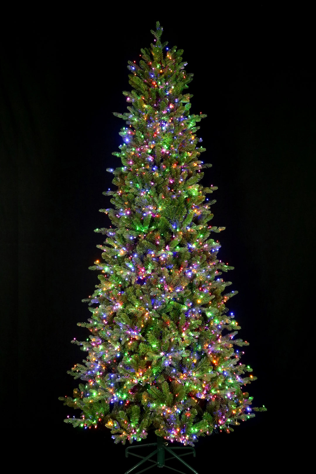 9' Alberta Slim Pre-Lit LED Artificial Christmas Tree, showing multi-colour lights.