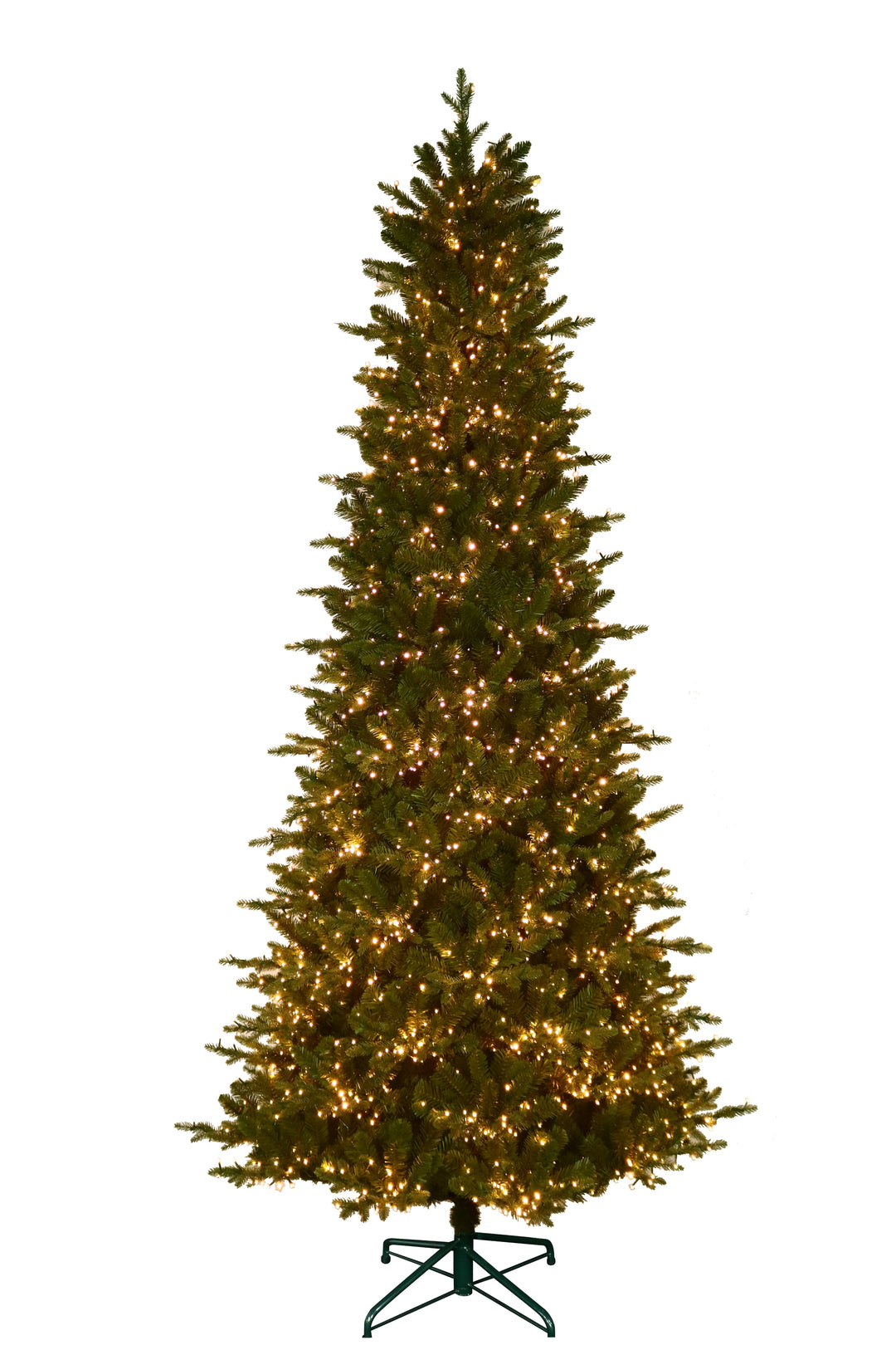 9' Alberta Slim Pre-Lit LED Artificial Christmas Tree, white background, showing clear lights.