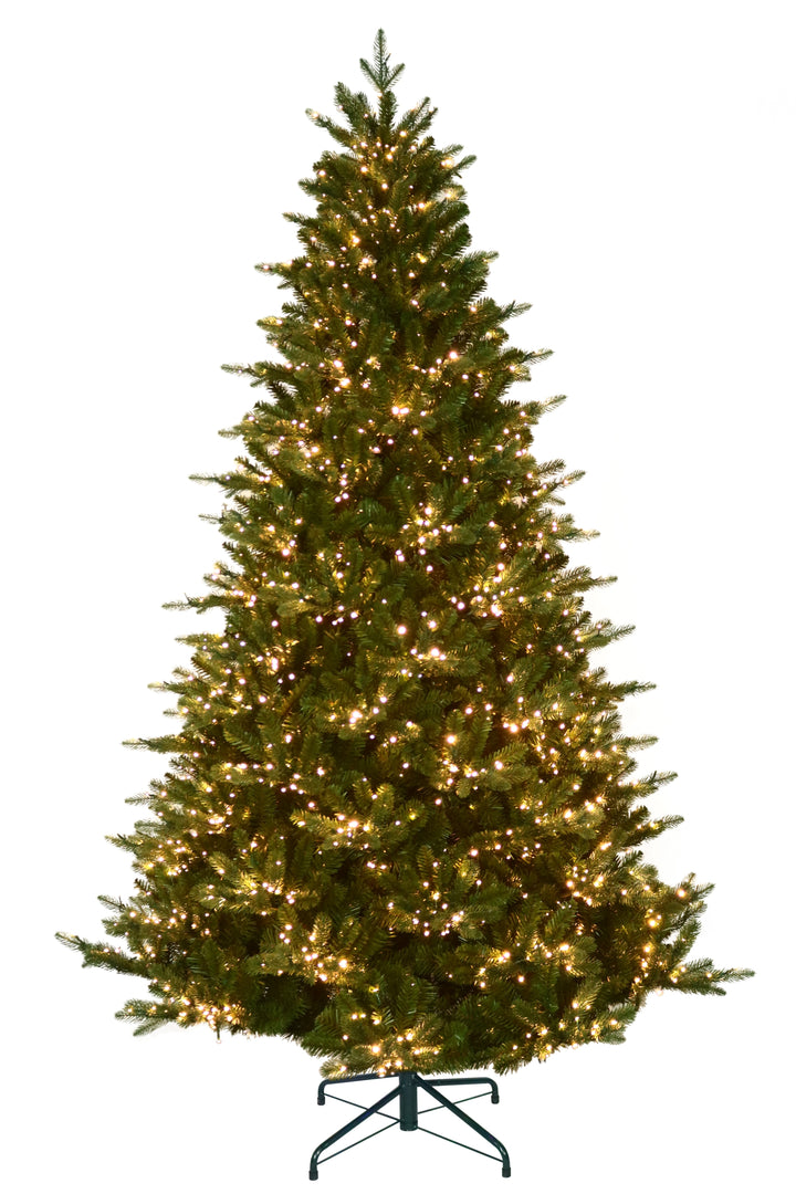 7.5' Cumberland Slim Pre-Lit Christmas Tree, showing clear lights.