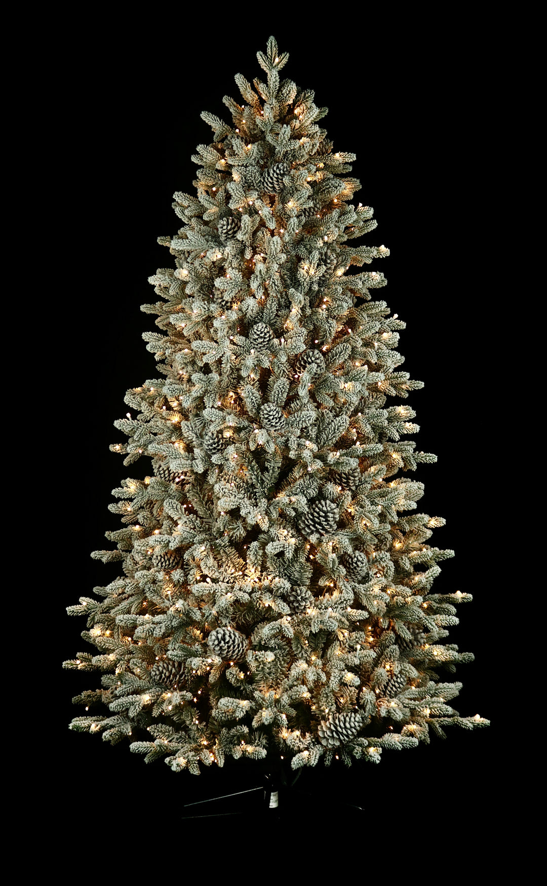 7.5' Woodland Flocked Pre-Lit LED Artificial Christmas Tree, showing clear lights.