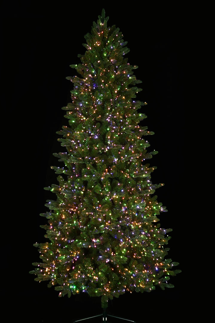 9' Cumberland Slim Pre-Lit LED Artificial Christmas Tree, showing pastel multi-colour lights.