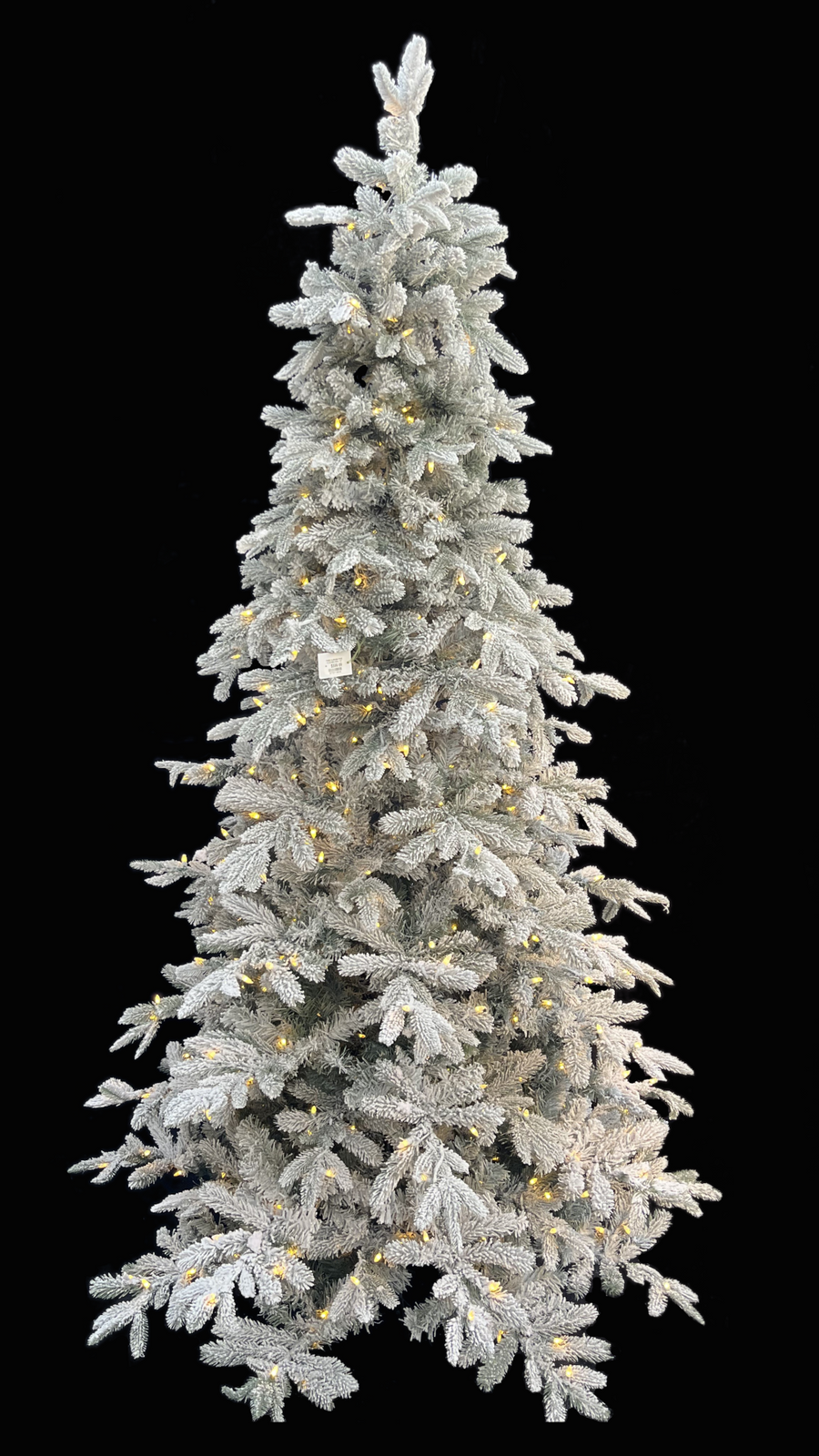 7.5' Durham Flocked Pre-Lit LED Artificial Christmas Tree, showing clear lights.