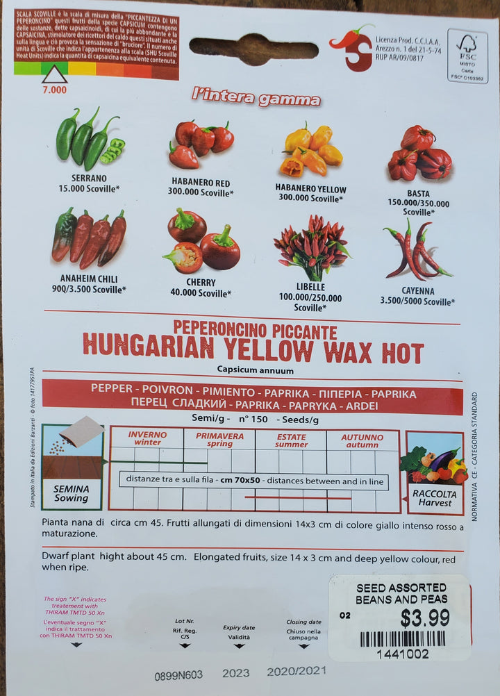 Pepper Seeds - Hungarian Yellow