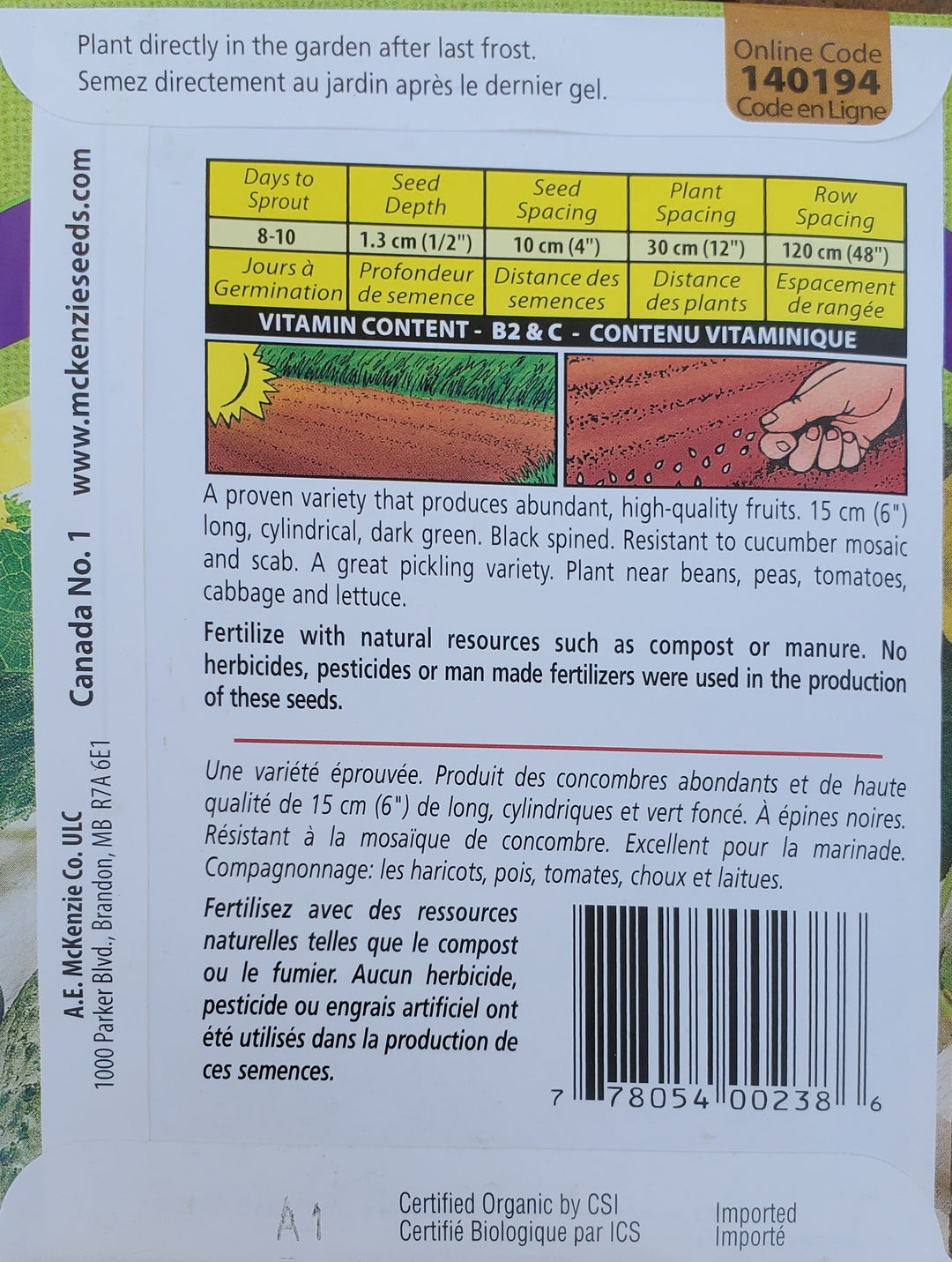 Organic Cucumber Seeds - National Pickling