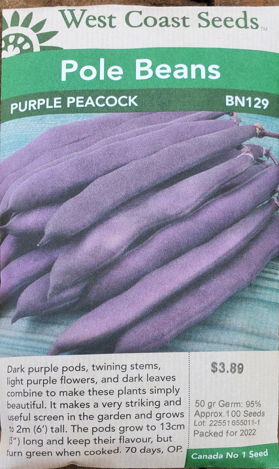 Pole Bean Seeds - Purple Peacock