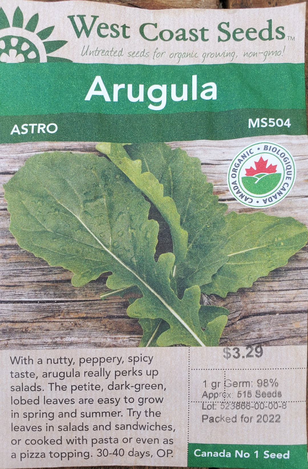 Organic Arugula Seeds - Astro