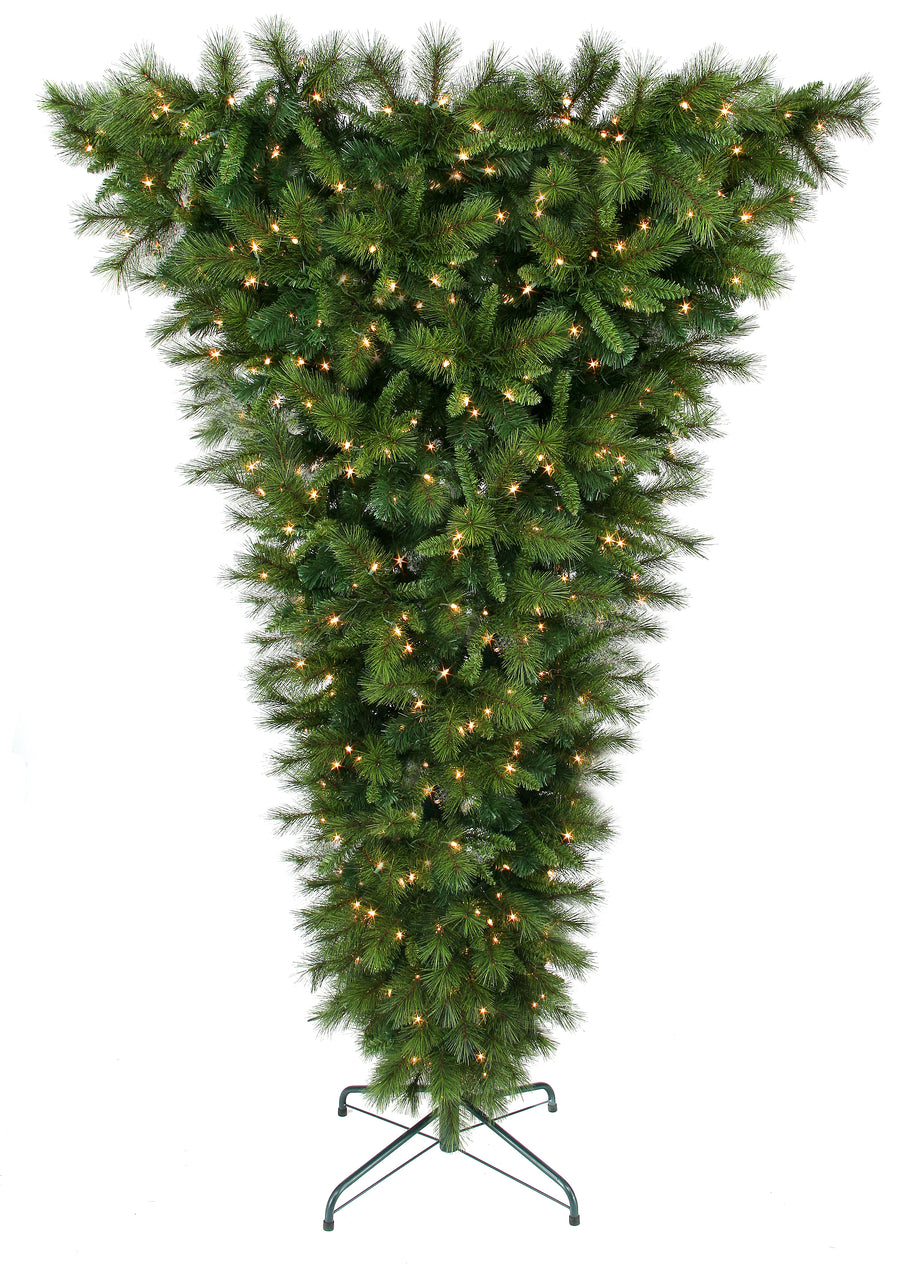 7.5' Belgium Umbrella Pre-Lit Artificial Christmas Tree, showing clear lights.